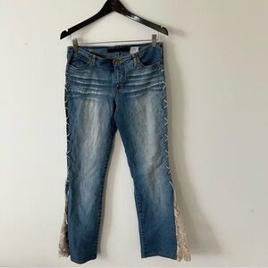 Vintage Y2K Mudd Jeans Lace-Up Sides and Lace Flare Jeans Sz 11